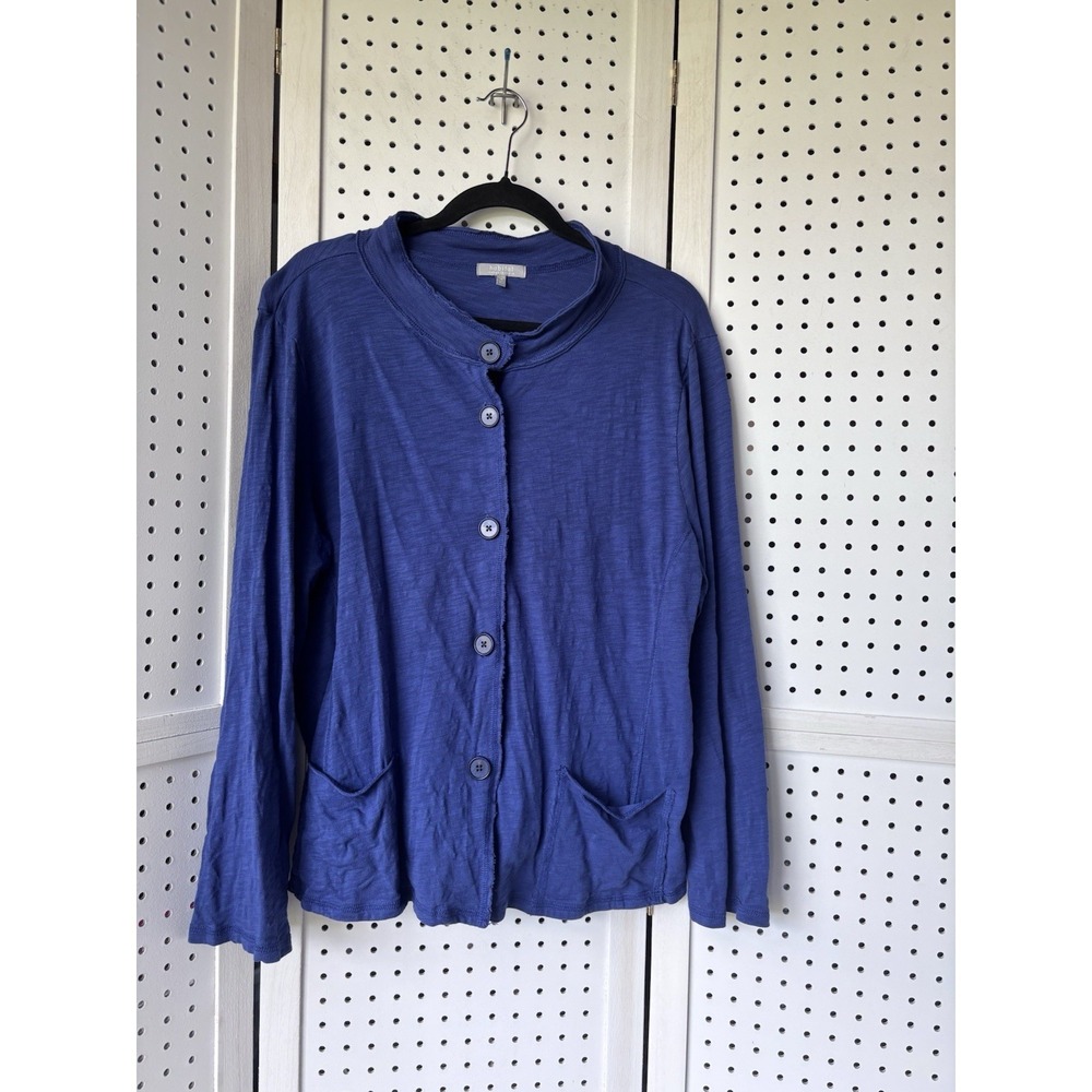Habitat Women's XL Navy Blue Cotton Button Down Lightweight Cardigan Long SLV